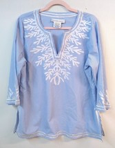 Gretchen Scott WM Med Tunic Blue White Embroidered Nautical Coastal Blouse - £18.63 GBP