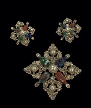 Sarah Coventry 1962 &quot;Galaxy&quot; Rhinestone Faux Stone Large Brooch Clip-On Earrings - £51.95 GBP