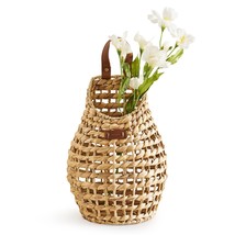 Wall Hanging Pocket Basket Open Weave Water Hyacinth Storage Belly Basket Decora - $56.99