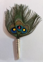 2 Pc 925 Silver Lord Krishna LADDU GOPAL Fan Pankha Pankhi Peacock Feather - £27.38 GBP