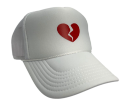 New Broken Heart Love Lover White Hat 5 Panel High Crown Trucker Snapback Vtg - £16.50 GBP