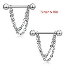 1 Pair Pierced Nipple Breast Rings Nail Barbell Steel Chain Pendant Body Piercin - £9.97 GBP