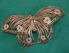 Vintage Butterfly Pin, 900 Silver Jewelry Filigree Handmade Indonesia 1950&#39;s - £23.21 GBP