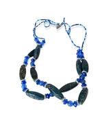 Blue Turquoise Beaded Necklace Multi Strand Green Faceted 24&quot; - £12.72 GBP