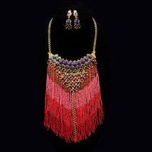 Bohemian Fringe Necklace / statement necklace / rhinestone earrings / Hippie   - £137.32 GBP