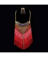 Bohemian Fringe Necklace / statement necklace / rhinestone earrings / Hi... - £138.68 GBP