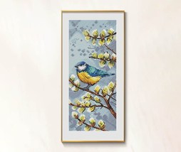 Blue tit cross stitch spring pattern pdf - Willow branch cross stitch spring bir - £8.78 GBP