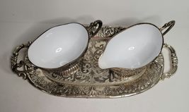ER Zinc Creamer & Sugar Bowl on Matching Tray Made in Japan image 2