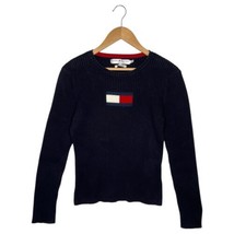VTG Tommy Hilfiger Sweater Womens XL Blue Flag Logo Ribbed Knit Round Ne... - €25,97 EUR
