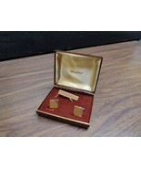 Vintage Men&#39;s Leather Style TIE CLIP BAR CUFF LINKS Set by Woolno Origin... - €12,06 EUR