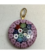 Small Pink Millefiori Art Glass Round Flower Pendant FREE SHIPPING! - $20.28 CAD