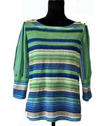 Woman&#39;s Loose-Knit Striped Sweater, 3/4 Banded Sleeves, 4 Brass Buttons, XL - $21.91 CAD