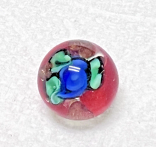 Antique Round Glass Paperweight Button Blue Red Green Flower 3/8" Wide 1... - $12.38