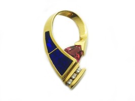 Fiery Violet Blue Opal Pink Tourmaline Diamond Slide Pendant 14k Gold - £707.90 GBP