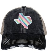 MultiColor Stripe Texas State Embroidered Black Distressed Trucker Hat - $24.75