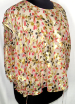 Diane Von Furstenberg Silk Blouse Cream Gold Pink Floral Drawstring, Size 12 - £58.66 GBP