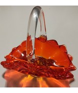 Vintage Viking Glass Double Crimped Orange Hand Blown Basket Clear Handl... - $29.69