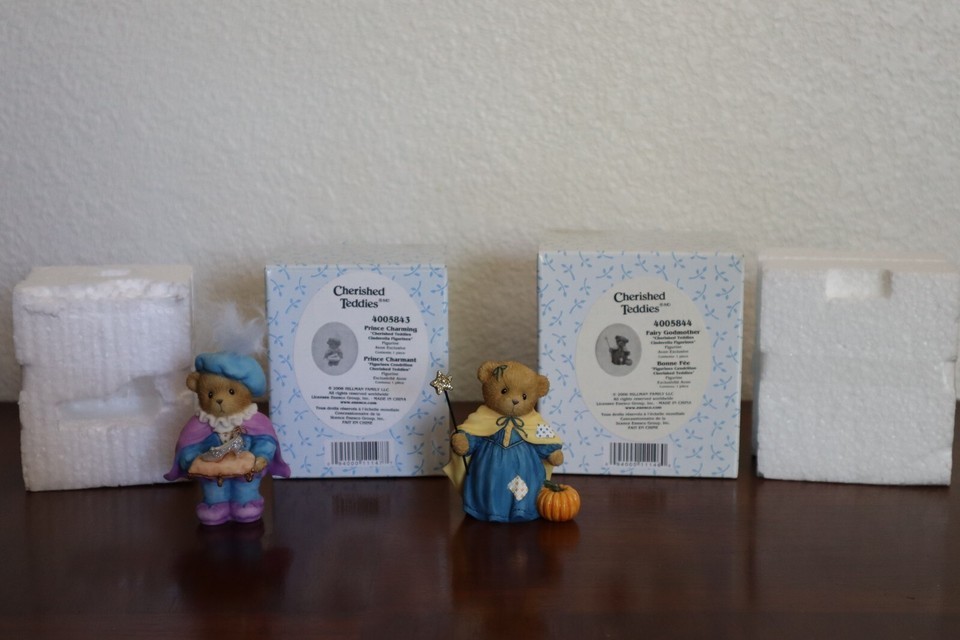 Cherished Teddies Cinderellas Fairy Godmother &amp; Prince Charming Figurine... - $16.99