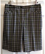 Women&#39;s EP PRO Mid Rise Black/Yellow/White Plaid Stretch GOLF Bermuda Sh... - $9.70