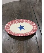 Roseville Red STAR Spongeware 9.5” Oval Platter Plate Workshops of Geral... - $34.53 CAD