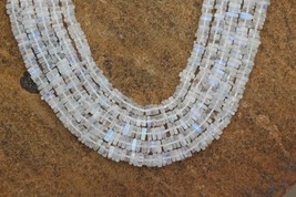 8 inches of smooth rainbow MOONSTONE heishi square gemstone beads, 1 X 4... - $27.59