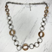 Chico&#39;s Silver Tone Chunky Metal and Plastic Long Chain Link Necklace - £13.22 GBP