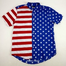 BKC Button Down Short Sleeve Shirt USA Stars &amp; Stripes Size Medium - $19.79