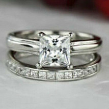 2.60Ct Princess Solitaire Simulated Diamond Engagement Ring Band Sterling Silver - £102.18 GBP