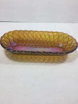 Carnival Glass Amber Iridescent Oval Relish Bowl Vintage 10 inch - $18.27