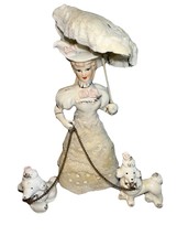 VTG &#39;50s Victorian Lady 2 Poodle Dogs Pups Chain Ceramic Figurines Arnar... - $122.04 CAD