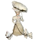 VTG &#39;50s Victorian Lady 2 Poodle Dogs Pups Chain Ceramic Figurines Arnar... - $122.04 CAD