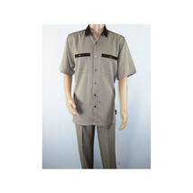 Men 2pc Walking Leisure Suit Short Sleeves DREAMS 263-12 Brown Tan Salt Pepper image 2