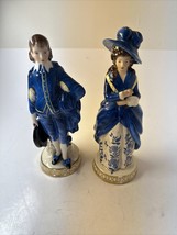 Vintage Japanese Porcelain Victorian Colonial Couple.9” tall. Blue and W... - £47.81 GBP