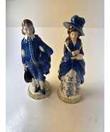 Vintage Japanese Porcelain Victorian Colonial Couple.9” tall. Blue and W... - £47.53 GBP