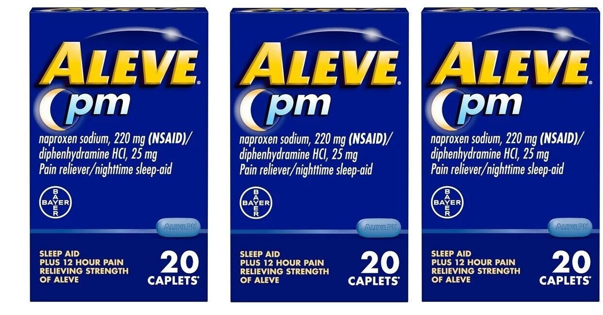 Aleve PM Pain Reliever & Nighttime Sleep Aid 20 Caplets Exp 06/2024 Pack of 3 - $23.71