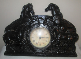 Vtg Home Interiors Horseshoe &amp; Horses Mantle/Wall Clock #5021 from 1960&#39;... - $28.61