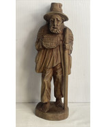 Vintage Wooden Figurine Hand-Carved Old Man Traveler With a Stick And Kn... - £18.60 GBP