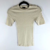 NWOT ATM Beige Short Sleeve Crewneck Ribbed Pullover Knit Sweater Top Size Small - £30.12 GBP