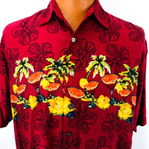 Natural Issue Hawaiian Aloha M Shirt Tiki Drinks Palm Trees Hibiscus Cocktails - £32.06 GBP