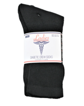 3 Pair Ladies Diabetic Crew Socks  9-11 Black Cotton Blend Circulatory Health - £6.30 GBP