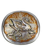 VINTAGE SIGNED REED &amp; BARTON DAMASCENE ANNUAL EDITION BROOCH PIN SWANS N... - £30.14 GBP