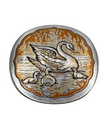 VINTAGE SIGNED REED &amp; BARTON DAMASCENE ANNUAL EDITION BROOCH PIN SWANS N... - £30.72 GBP