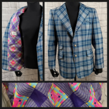 Vintage 1970 Loud Joe Klammerman Blu Plaid Giacca Uomo 38R Colorati Per ... - $103.93
