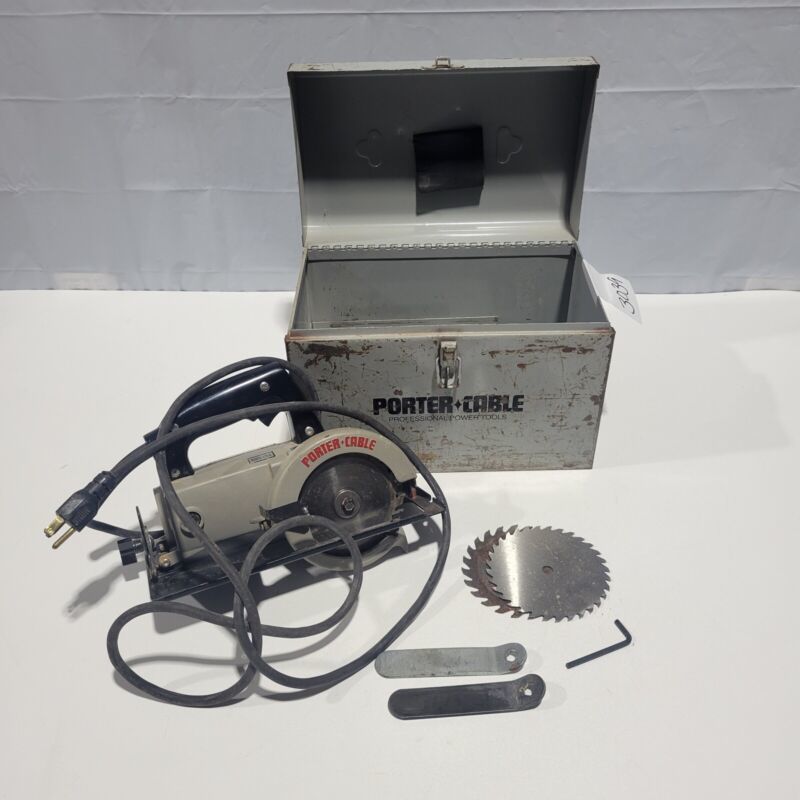 PORTER CABLE MODEL 314 HD 4 1/2" WORM GEAR TRIM SAW W/CASE, WORKS  - $195.99