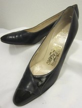 Vtg FERRAGAMO ITALY Navy LEATHER Sole Narrow Patent Heels Pumps US 8.5 A... - £39.04 GBP