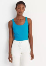 New Lauren Ralph Lauren Blue Cotton Tank Top Blouse Size L - $48.49