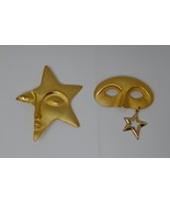 Gold Tone Mardi Gras Masquerade Mask w/Star &amp; Star Face Matte Brooch Pin - $742.27 MXN