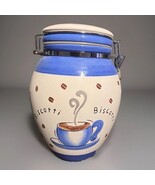 Nice Inspirado Blue &amp; White Biscotti Cookie Jar - Italian, Coffee Beans - $20.79