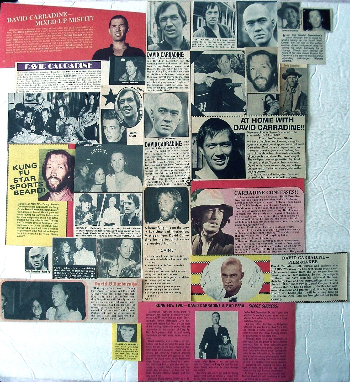 DAVID CARRADINE ~ 28 Color and B&amp;W Vintage Clippings, Articles from 1973... - $6.67