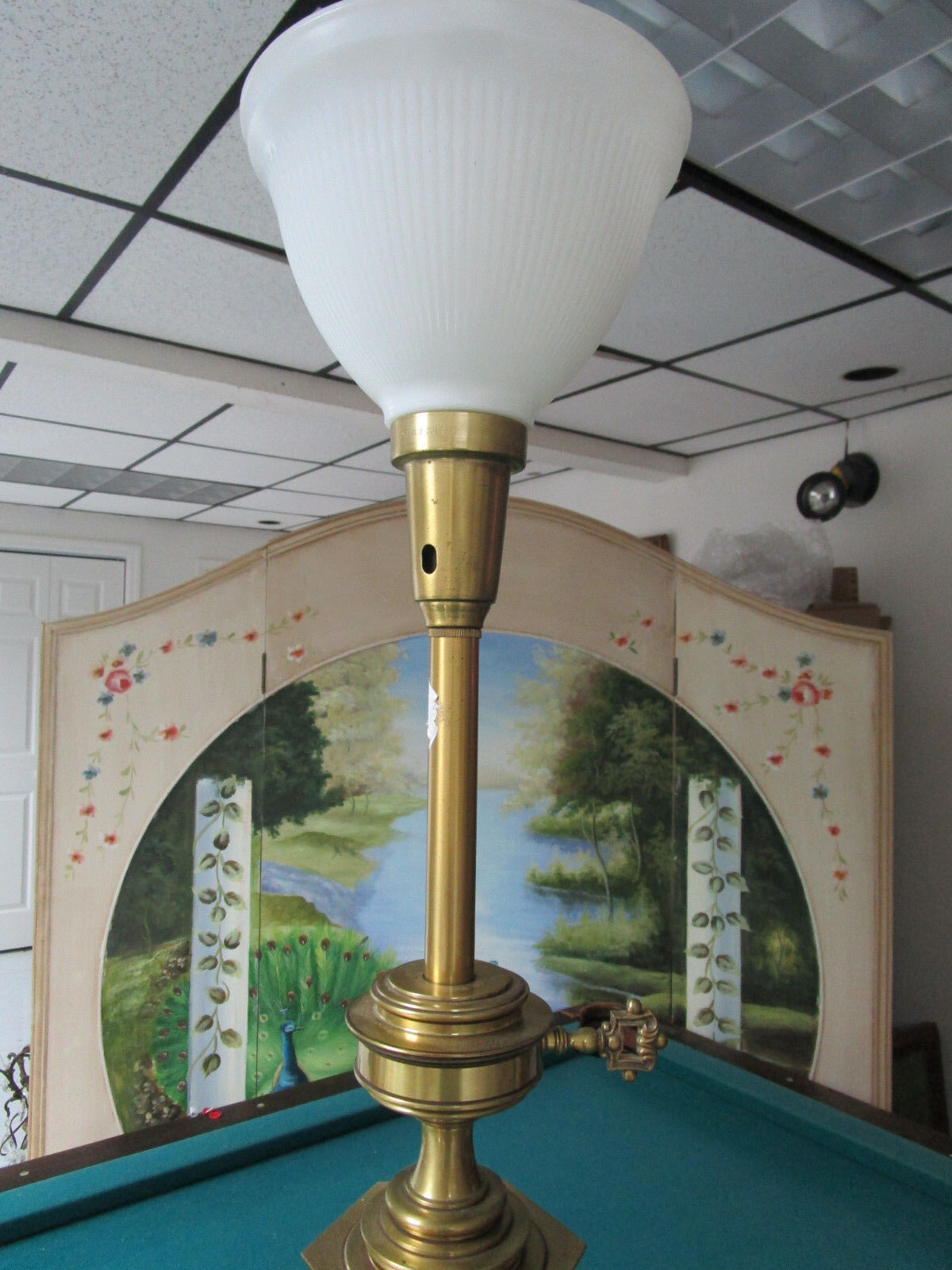 TORCHIERE TABLE LAMP BRASS AND CERAMIC LENOX STYLE  31" TALL TO BASE OF SHADE - $143.55